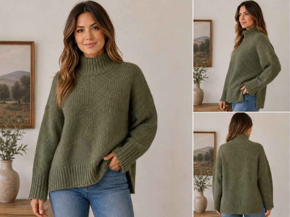 Abercrombie & Fitch Medium Mock neck Green Sweater Knit Earthy Baggy Goblincore